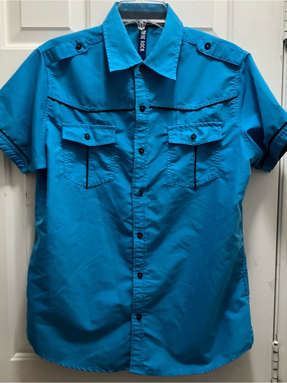 True Rock Men's Short Sleeve Button Up shirt Blue Size Medium